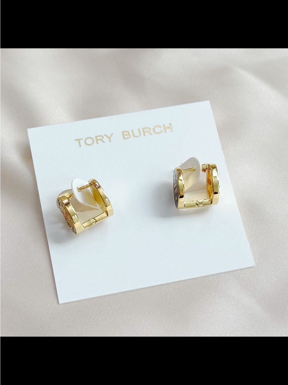 Tory Burch Gold and Black and gold double sided Logo Charm Studs - Picture 3 of 4